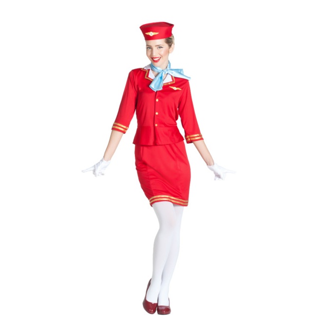 Vista principal del costume d'hôtesse de l'air rouge pour femmes disponible también en talla XL