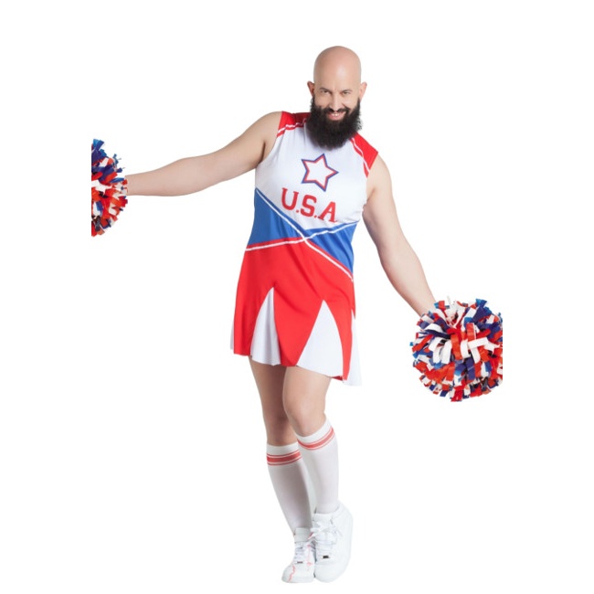 Vista frontal del costume de pom-pom girl des États-Unis pour hommes en stock