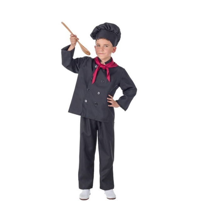 Vista frontal del costume de chef noir pour enfants en stock