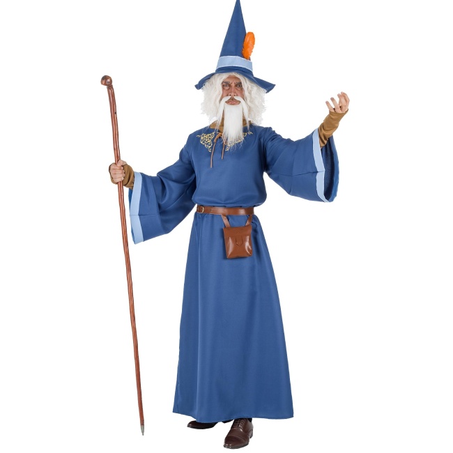 Vista frontal del costume de magicien bleu pour hommes en stock