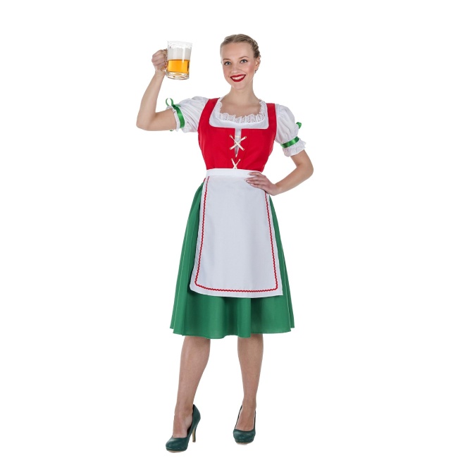 Vista frontal del costume allemand d'Oktoberfest pour femme rouge et vert disponible también en talla XL