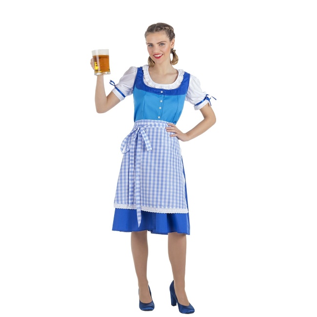 Vista delantera del costume allemand d'oktoberfest pour femme bleu disponible también en talla XL