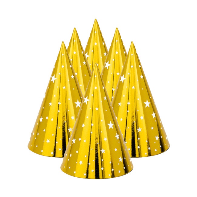 Chapeau de fête or avec étoiles - 6 pcs. par 2,75 €