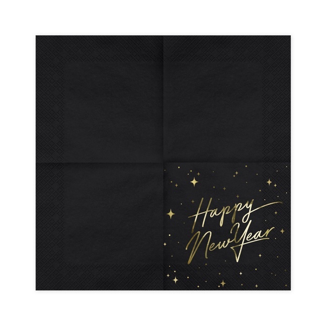 Foto detallada de serviettes de table noires pour le Nouvel An 16,5 x 16,5 cm - 20 pcs.
