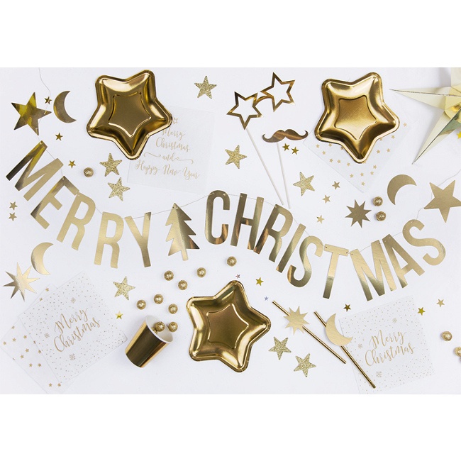 Foto detallada de guirlande de joyeux Noël or avec étoiles - 1,50 m