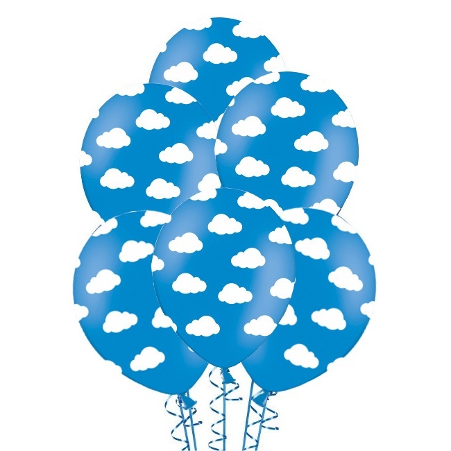 Ballons en latex avec nuages blancs de 30 cm - PartyDeco - 50 unités
