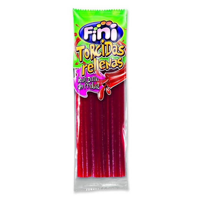 Réglisse rouge fraise fourrée au pica pica en cubes - Gels sucrés fourrés  aux cordes de la jungle Fini - 90 g par 0,90 €