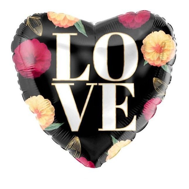 Ballon coeur noir Love avec fleurs 45 cm par 3,75 €