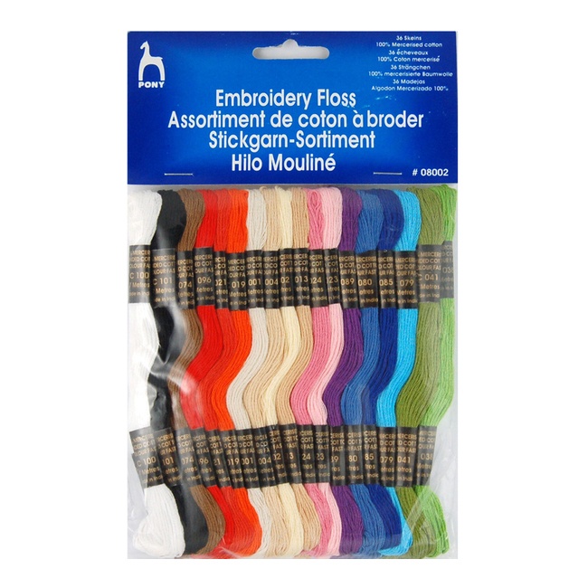Fil à broder Mouliné de couleurs assorties 7 m - Pony - 36 échevettes