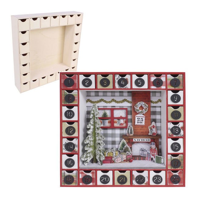 Foto detallada de calendrier de l'Avent en bois avec tiroirs 35 x 35 x 7 cm - Artis decor