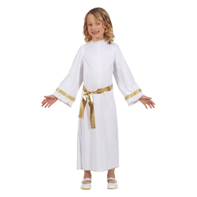 Vista frontal del costume d'ange blanc avec ceinture pour enfants en stock