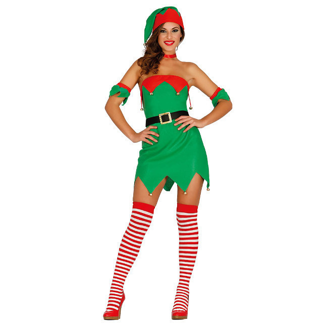 Vista frontal del costume d'Elfe de Noël sans manches pour femmes en stock