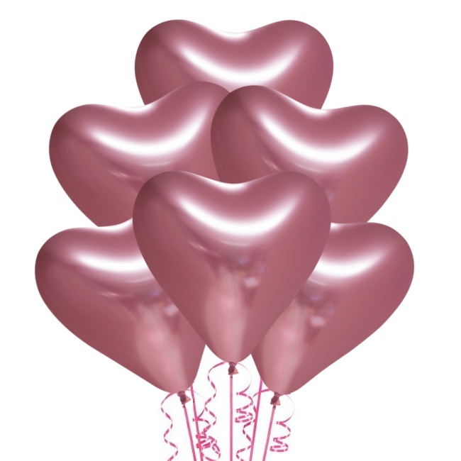 Ballons en latex de 30 cm chromés biodégradables en forme de coeur - Ballons Nordic - 6 unités