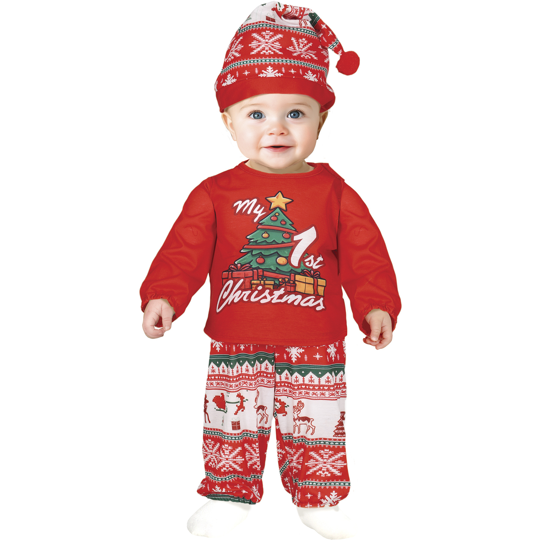 Costume De Noël Pour Bébé 2 Pièces – Pyjama Chaud Manches Longues + Bonnet – Taille 0-18 Mois, Idéal Première Fête, Photos