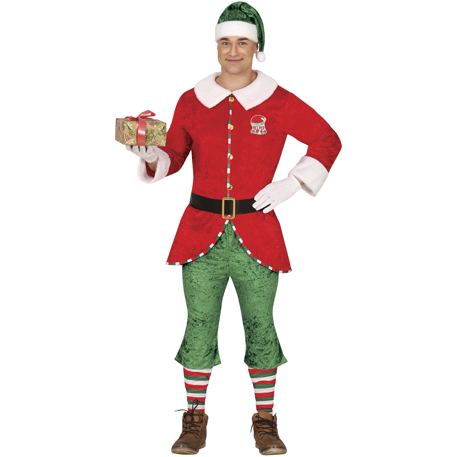 Costume Elfe De Noël Enfant - Robe, Chapeau, Ceinture, Chaussettes, 4 Pièces, Polyester