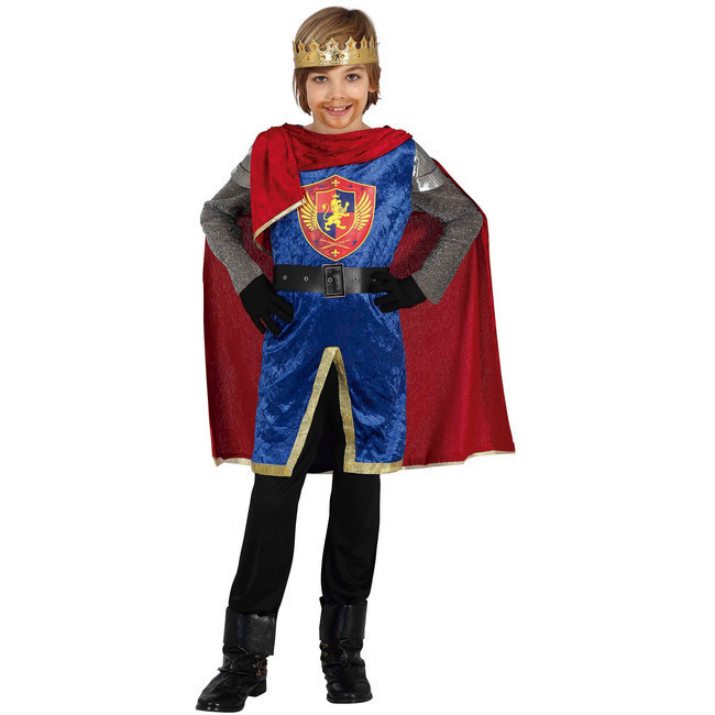 Vista frontal del costume de chevalier bleu médiéval pour enfants en stock