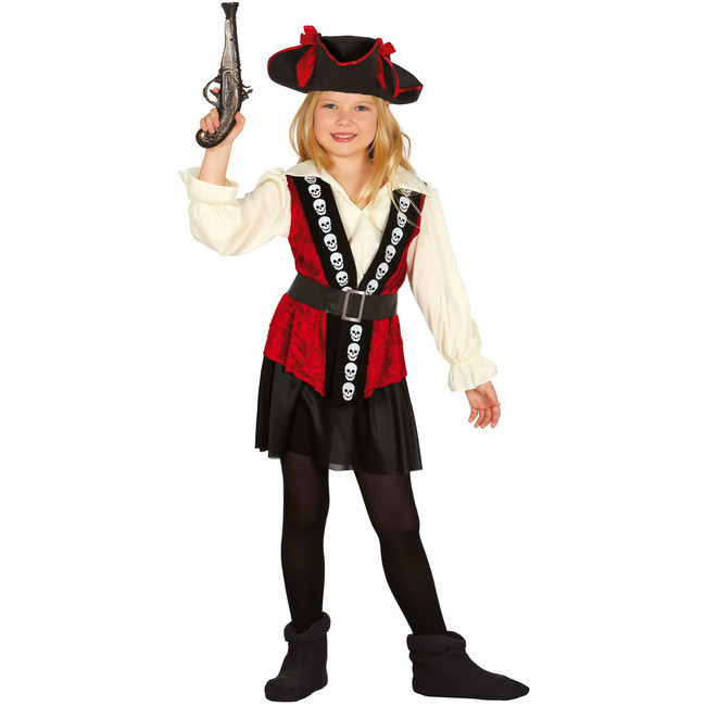 Vista frontal del costume de pirate à tête de mort pour les filles en stock