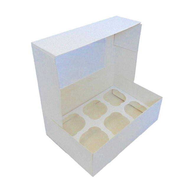 Vista delantera del boîte blanche pour 6 cupcakes avec fenêtre 24 x 16,5 cm - Pastkolor en stock