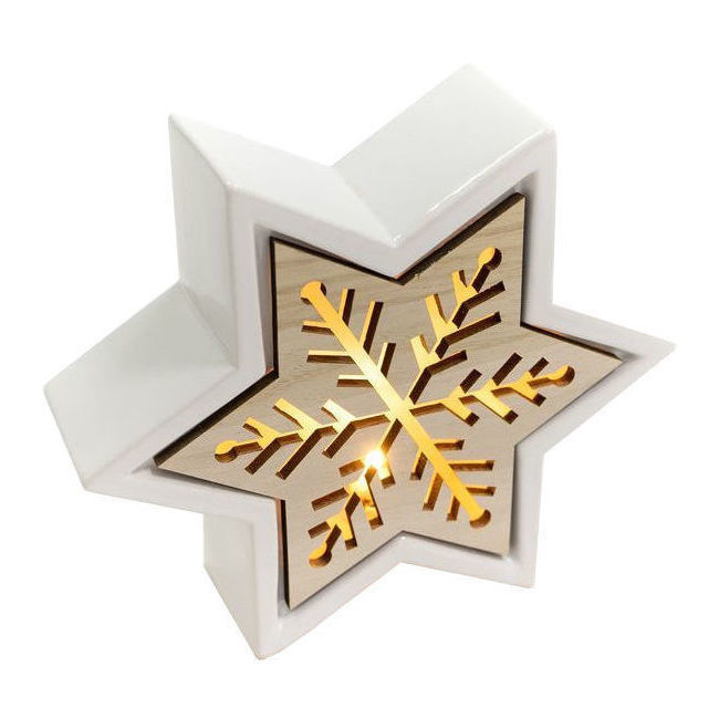 Vista delantera del décoration en étoile avec flocon de neige et LED 13,6 x 11,8 x 5,7 cm en stock