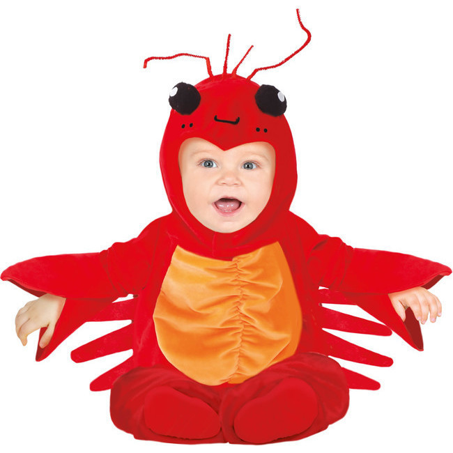 Vista frontal del costume de bébé homard en stock
