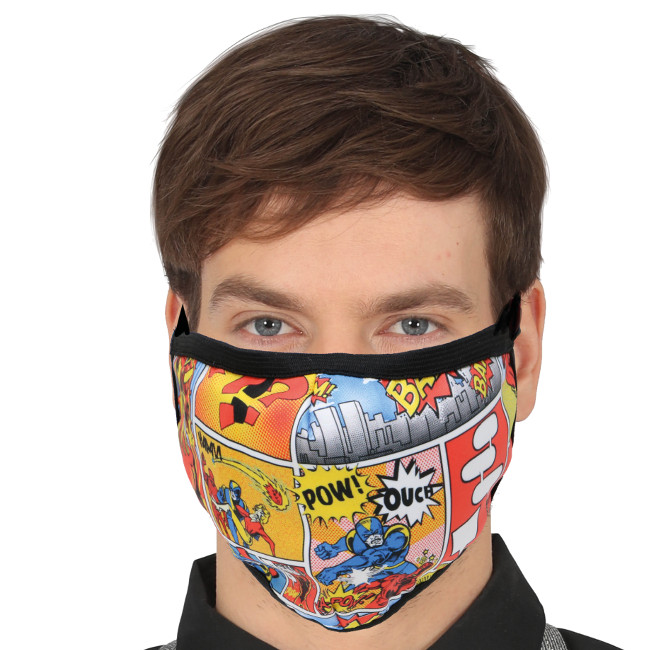 Vista delantera del masque hygiénique réutilisable Comic pour adultes en stock