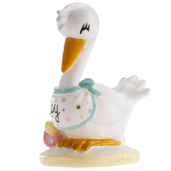 Figurine de gâteau de baptême cigogne aimante - 20 x 12 cm