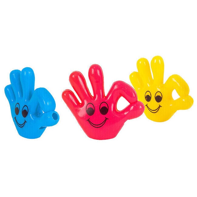 Sifflets à main avec smiley - 3 pièces par 1,25 €