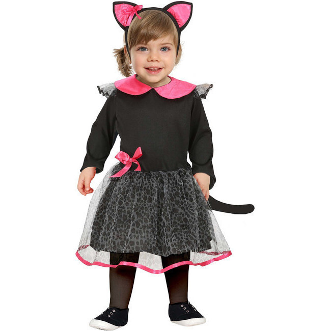 Vista delantera del costume de chaton noir et rose pour bébés en stock
