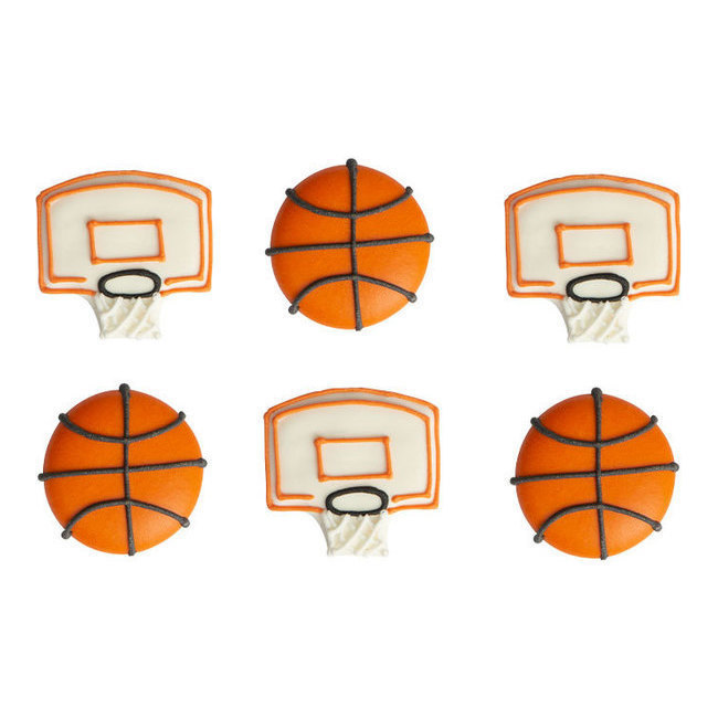 Vista delantera del figurines en sucre de basket-ball avec paniers - Décorer - 6 unités en stock
