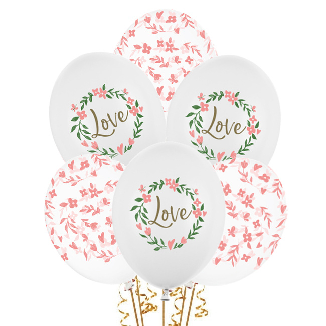 Vista frontal del ballons Latex Love & Leaves 30 cm - PartyDeco - 50 pcs. en stock