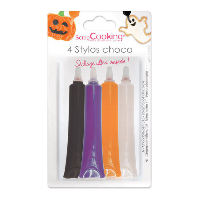 Vista principal del set de stylos décoratifs Halloween au goût de chocolat 25 gr - scrapcooking - 4 pcs. en stock