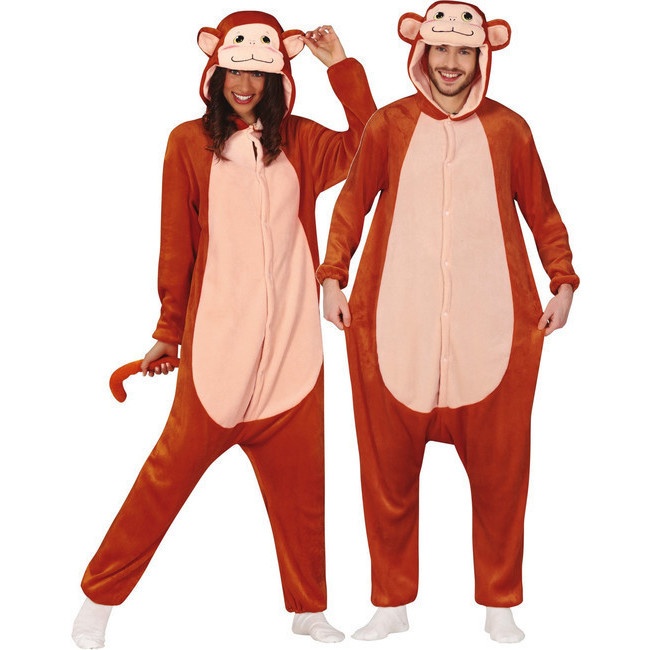 Vista frontal del costume de singe amusant pour adultes en stock