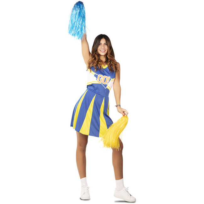 Vista principal del costume de pom-pom girl bleu et jaune pour femmes en stock