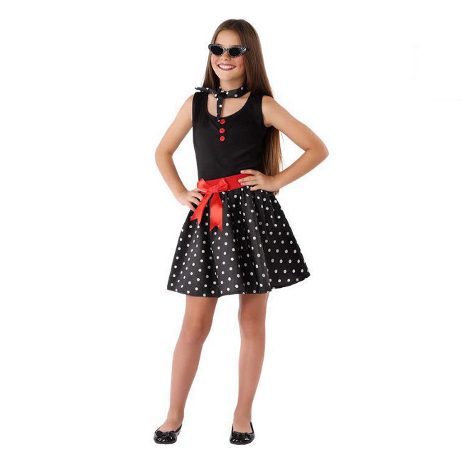 Vista frontal del costume noir des années 50 pour les filles en stock
