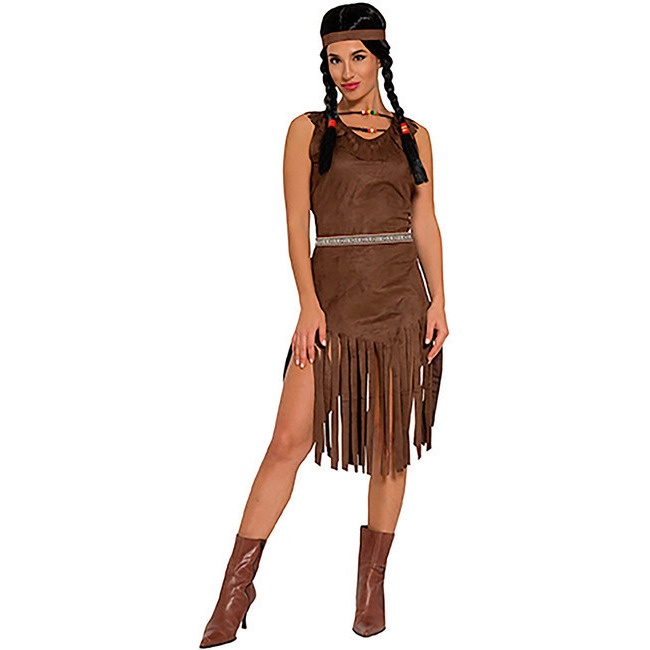 Vista principal del costume indien brun avec franges pour femmes en stock