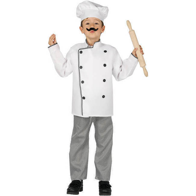 Vista delantera del costume de chef cuisinier noir et blanc pour enfants en stock