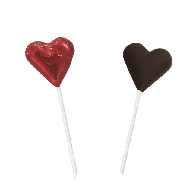 Sucette en chocolat au coeur rouge métallique - 1 pièce par 1,00 €
