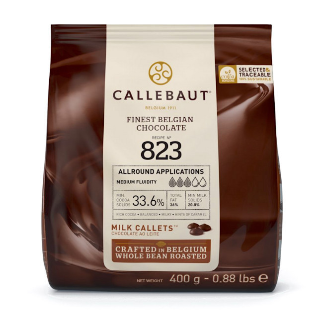 Vista frontal del pépites de chocolat au lait fondant 400 gr - Callebaut en stock