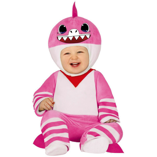 Vista frontal del costumes de bébé requin rose pour bébé requin en stock