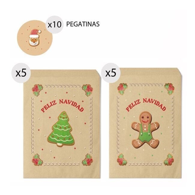 Enveloppe cadeau de Noël 16 x 24 x 0,5 x 0,5 avec autocollants - 10 pcs.  par 3,25 €