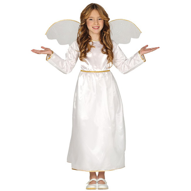 Vista frontal del costume d'ange blanc avec paillettes en stock
