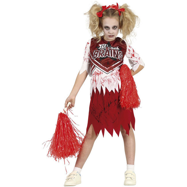 Vista frontal del costumes de pom-pom girl zombie sanglant pour les filles en stock