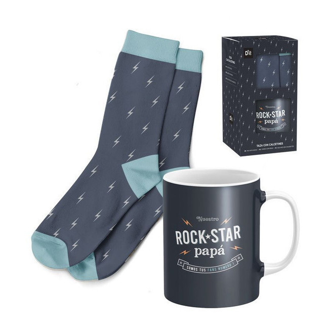 Vista principal del set cadeau Rock Star Dad comprenant un mug et des chaussettes en stock