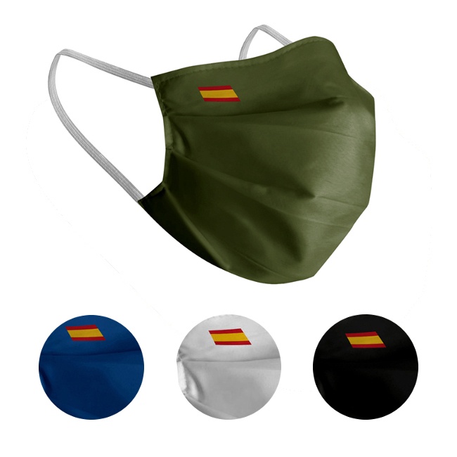 Vista delantera del masque hygiénique réutilisable aux couleurs du drapeau espagnol pour adultes en stock