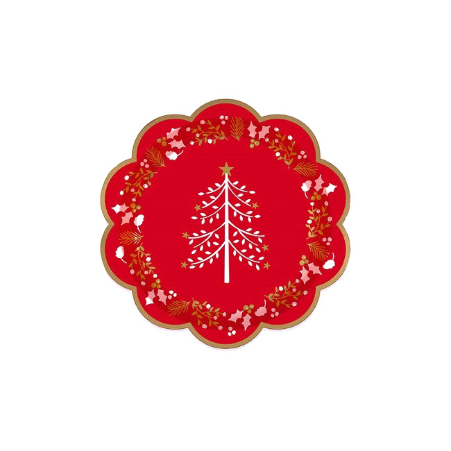 Vista principal del assiettes rouges avec bordure dorée avec motifs de Noël 18 cm - 8 pcs.