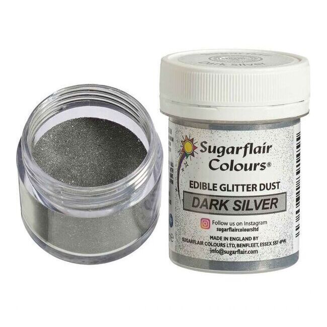 Poudre de paillettes comestibles gris foncé 10 gr - Sugarflair par 7,25 €