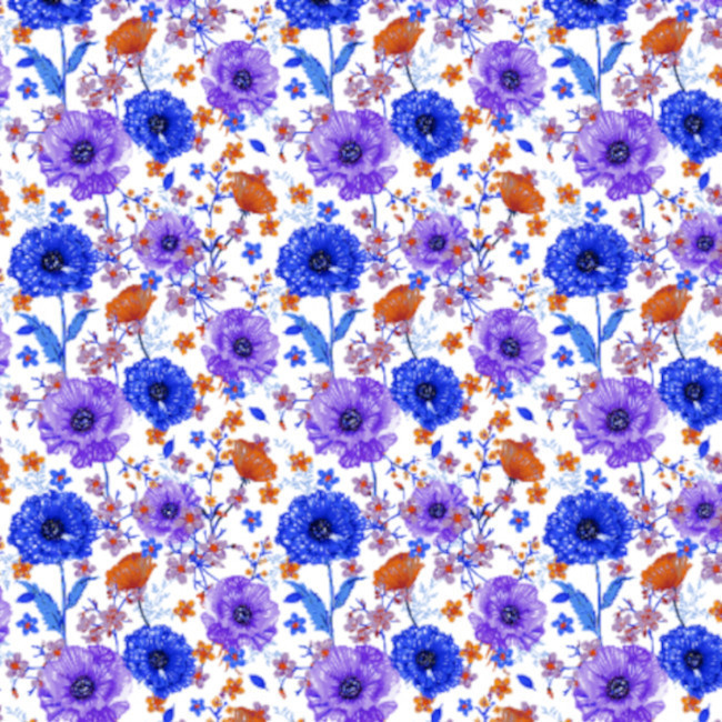 Vista delantera del tissu de coton fleurs colorées Hellen - Indigo en stock
