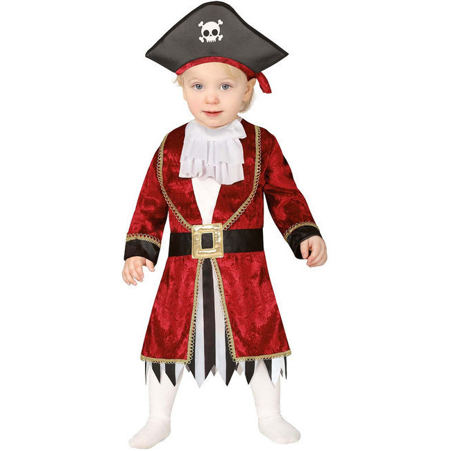 Vista delantera del costume de capitaine pirate rouge pour bébé en stock