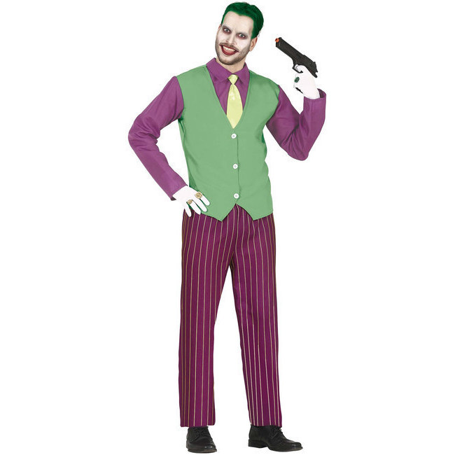 Vista frontal del jocular Joker Villain Costume pour hommes disponible también en talla XL