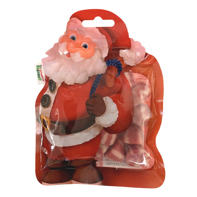 Vista frontal del bisous à la fraise du Père Noël - Usine de Gommys - 80 g en stock